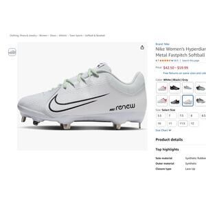 Size 7.5 Nike Women's Hyperdiamond 4 Pro Metal Fastpitch Softball Cleats New